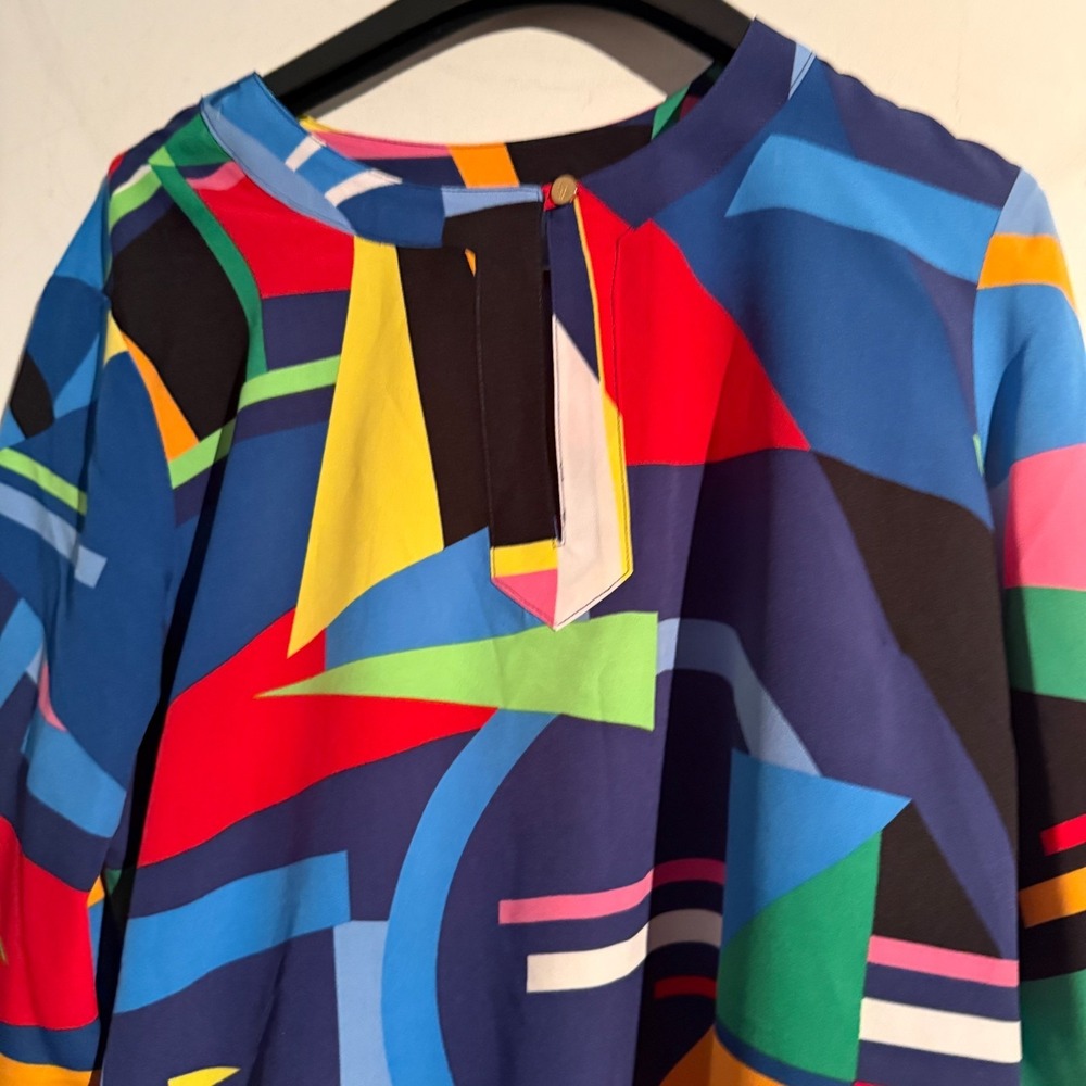 Lauren Ralph Lauren Black Label Petite Large Abstract Geometric Tunic Art Flowy - Picture 2 of 4
